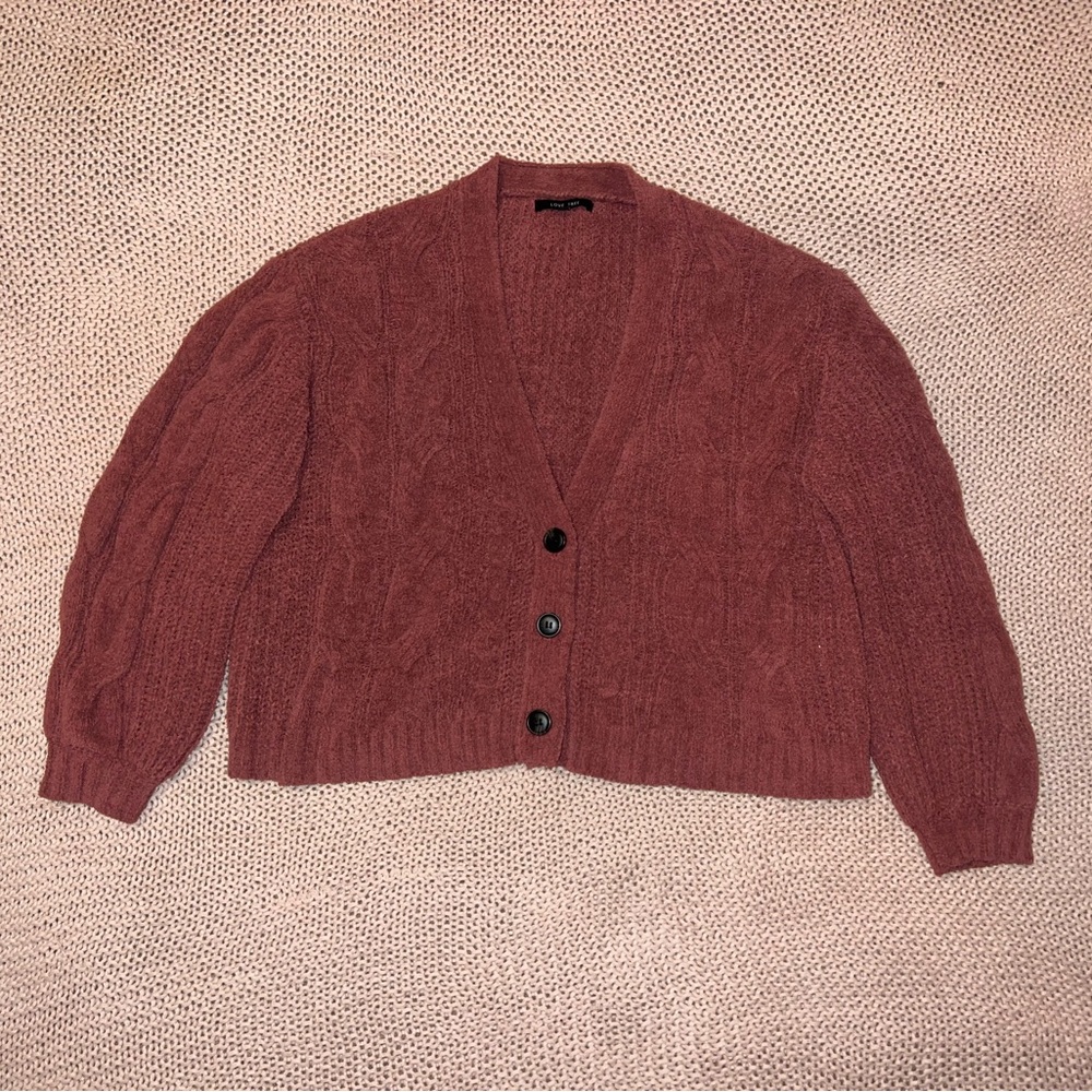 Love Tree Cozy Burgundy/Pink Cardigan